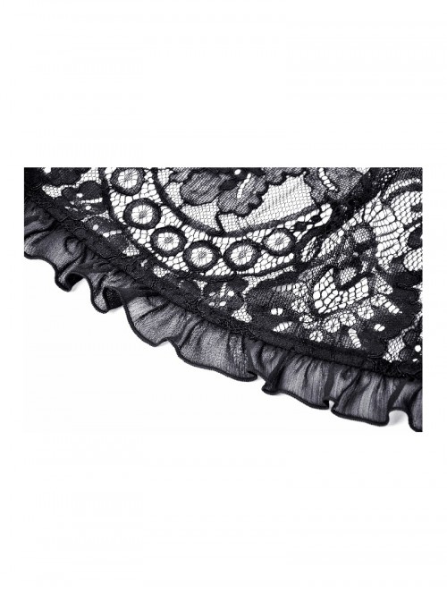 Black Romantic Rose Lace Splicing Trumpet Sleeves Gothic Style Cloak