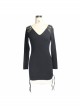 Two-Way Long Sleeve V-Neck Lace-Up Shoulder Rivet Black Tight Punk Dress