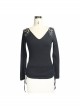 Two-Way Long Sleeve V-Neck Lace-Up Shoulder Rivet Black Tight Punk Dress