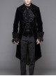 Men Glass Patterned Button Gothic Hand-Embroidered Fake Two Pieces Black Velvet Coats