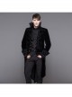 Men Glass Patterned Button Gothic Hand-Embroidered Fake Two Pieces Black Velvet Coats