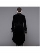 Men Glass Patterned Button Gothic Hand-Embroidered Fake Two Pieces Black Velvet Coats