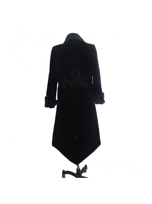 Men Glass Patterned Button Gothic Hand-Embroidered Fake Two Pieces Black Velvet Coats