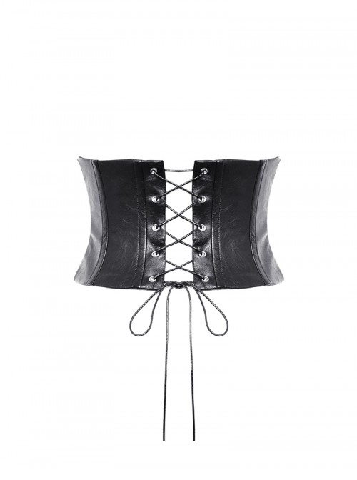 Black Cool Leather Splicing Retro Metal Buckle Bandage Wrap Design Punk Style Corset