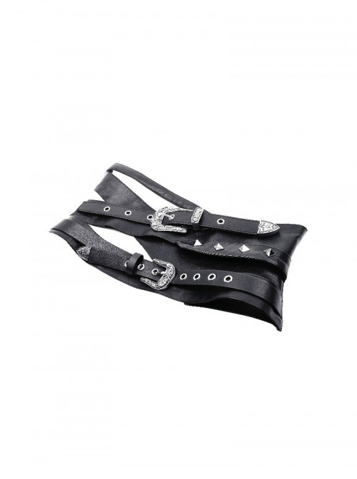 Black Cool Leather Splicing Retro Metal Buckle Bandage Wrap Design Punk Style Corset