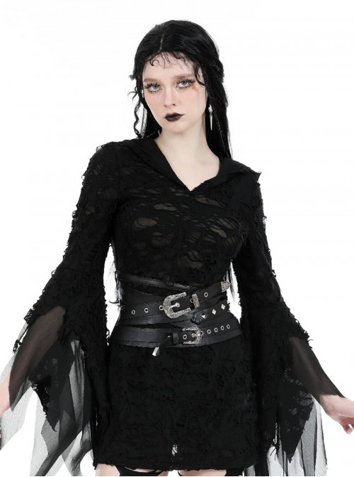 Black Cool Leather Splicing Retro Metal Buckle Bandage Wrap Design Punk Style Corset