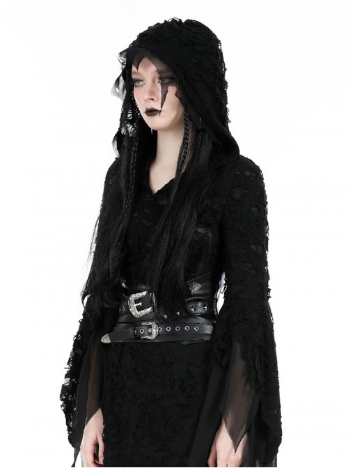 Black Cool Leather Splicing Retro Metal Buckle Bandage Wrap Design Punk Style Corset