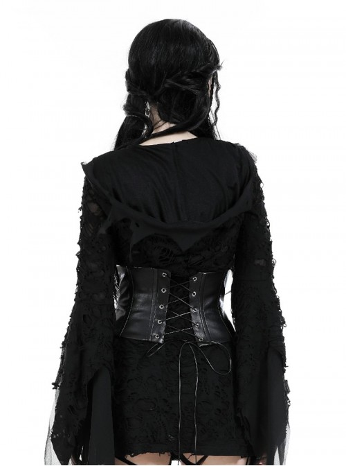Black Cool Leather Splicing Retro Metal Buckle Bandage Wrap Design Punk Style Corset