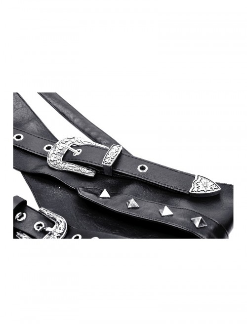 Black Cool Leather Splicing Retro Metal Buckle Bandage Wrap Design Punk Style Corset