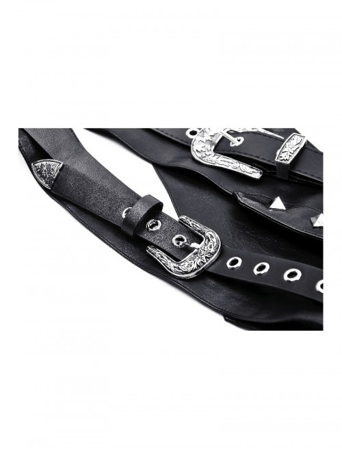 Black Cool Leather Splicing Retro Metal Buckle Bandage Wrap Design Punk Style Corset