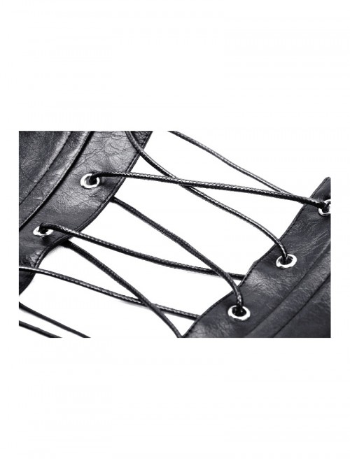 Black Cool Leather Splicing Retro Metal Buckle Bandage Wrap Design Punk Style Corset