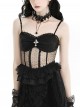 Black Sexy See Through Lace Splicing Metal Cross Decoration Gothic Style Tight Suspender Top