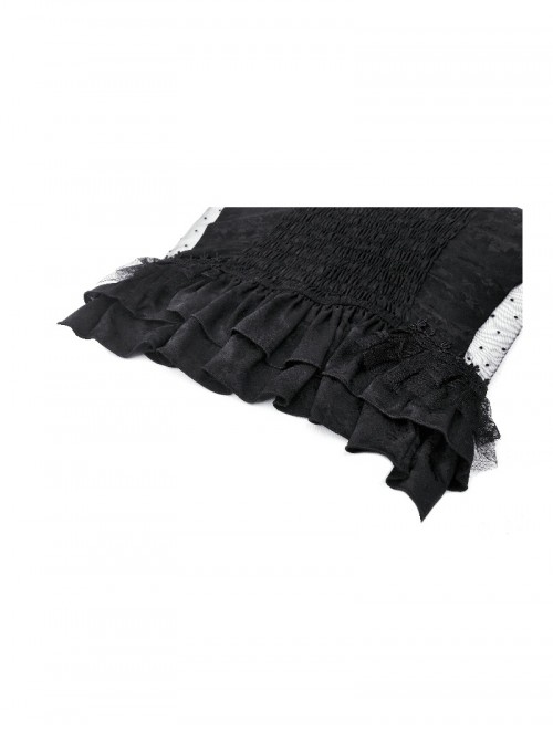 Black Sexy See Through Lace Splicing Metal Cross Decoration Gothic Style Tight Suspender Top