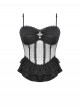 Black Sexy See Through Lace Splicing Metal Cross Decoration Gothic Style Tight Suspender Top