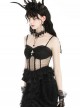 Black Sexy See Through Lace Splicing Metal Cross Decoration Gothic Style Tight Suspender Top