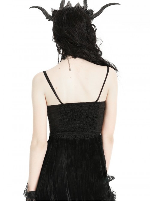 Black Sexy See Through Lace Splicing Metal Cross Decoration Gothic Style Tight Suspender Top