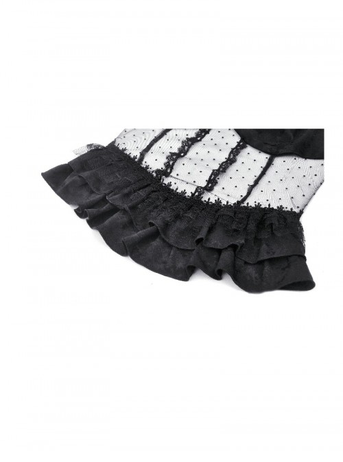 Black Sexy See Through Lace Splicing Metal Cross Decoration Gothic Style Tight Suspender Top