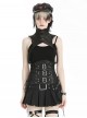 Black Retro Distressed Leather Cool Metal Rivet Decoration Strap Zipper Design Punk Style Corset