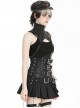 Black Retro Distressed Leather Cool Metal Rivet Decoration Strap Zipper Design Punk Style Corset
