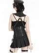 Black Retro Distressed Leather Cool Metal Rivet Decoration Strap Zipper Design Punk Style Corset