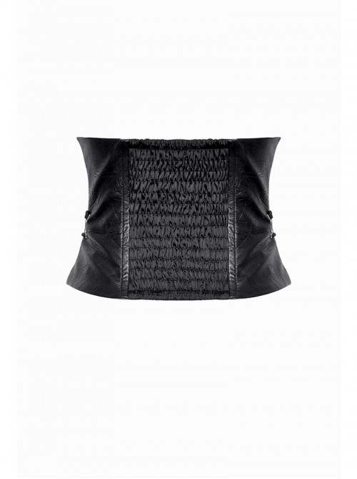 Black Leather Splicing Cool Metal Buckle Decoration Side Cross Straps Punk Style Corset