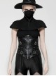 Black Leather Splicing Cool Metal Buckle Decoration Side Cross Straps Punk Style Corset