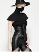 Black Leather Splicing Cool Metal Buckle Decoration Side Cross Straps Punk Style Corset