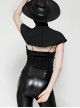 Black Leather Splicing Cool Metal Buckle Decoration Side Cross Straps Punk Style Corset