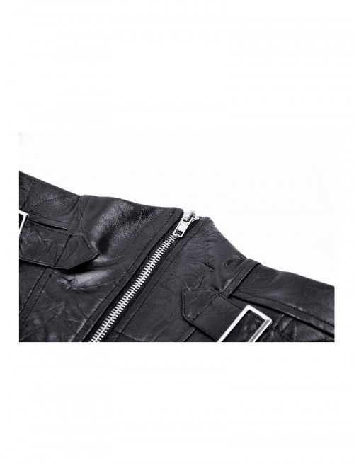 Black Leather Splicing Cool Metal Buckle Decoration Side Cross Straps Punk Style Corset