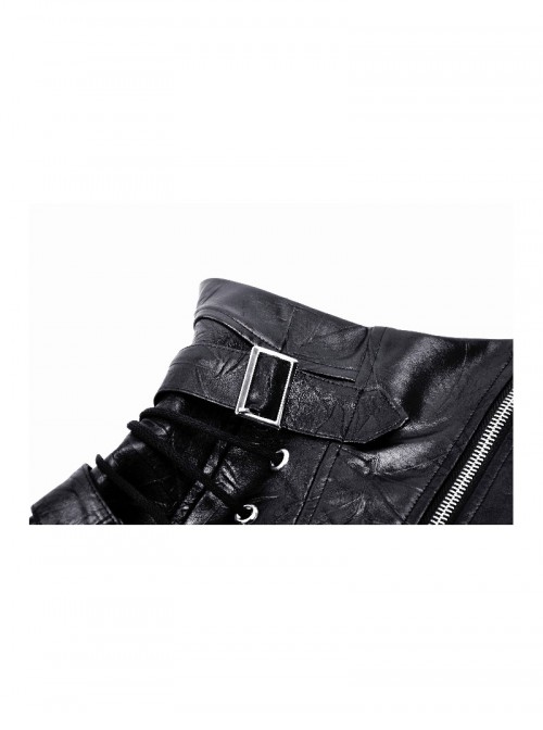 Black Leather Splicing Cool Metal Buckle Decoration Side Cross Straps Punk Style Corset