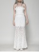 White Elegant Lace Splicing Sexy Cat Ear Suspender Design Gothic Style Fishtail Dress