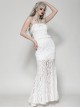 White Elegant Lace Splicing Sexy Cat Ear Suspender Design Gothic Style Fishtail Dress