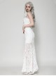 White Elegant Lace Splicing Sexy Cat Ear Suspender Design Gothic Style Fishtail Dress