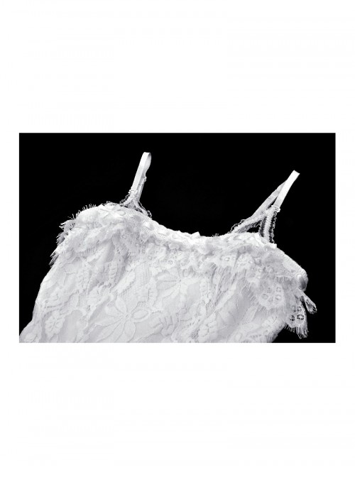 White Elegant Lace Splicing Sexy Cat Ear Suspender Design Gothic Style Fishtail Dress