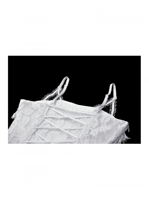 White Elegant Lace Splicing Sexy Cat Ear Suspender Design Gothic Style Fishtail Dress