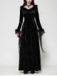 Black Elegant Velvet Feather Splicing Sexy V Neck Gothic Style Slim Long Sleeves Dress