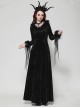 Black Elegant Velvet Feather Splicing Sexy V Neck Gothic Style Slim Long Sleeves Dress