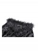 Black Elegant Velvet Feather Splicing Sexy V Neck Gothic Style Slim Long Sleeves Dress