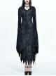 Gray Floral Branches Printed Irregular Pointy Burr Hem Knitted Hooded Punk Dress
