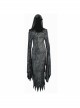 Gray Floral Branches Printed Irregular Pointy Burr Hem Knitted Hooded Punk Dress