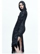 Gray Floral Branches Printed Irregular Pointy Burr Hem Knitted Hooded Punk Dress