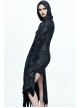 Gray Floral Branches Printed Irregular Pointy Burr Hem Knitted Hooded Punk Dress