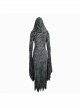 Gray Floral Branches Printed Irregular Pointy Burr Hem Knitted Hooded Punk Dress