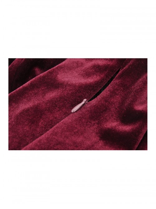 Wine Red Retro Velvet Lace Mesh Splicing Sweet Ruffle Bow Gothic Style Long Sleeves Dress