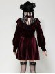 Wine Red Retro Velvet Lace Mesh Splicing Sweet Ruffle Bow Gothic Style Long Sleeves Dress
