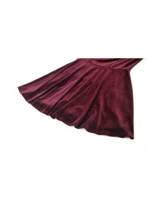 Wine Red Retro Velvet Lace Mesh Splicing Sweet Ruffle Bow Gothic Style Long Sleeves Dress