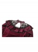 Wine Red Retro Velvet Lace Mesh Splicing Sweet Ruffle Bow Gothic Style Long Sleeves Dress