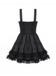 Black Unique Striped Metal Double-Breasted Decorative Hem Lace Splicing Gothic Style Suspender Doll Dress