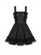 Black Unique Striped Metal Double-Breasted Decorative Hem Lace Splicing Gothic Style Suspender Doll Dress