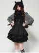 Black Unique Striped Metal Double-Breasted Decorative Hem Lace Splicing Gothic Style Suspender Doll Dress